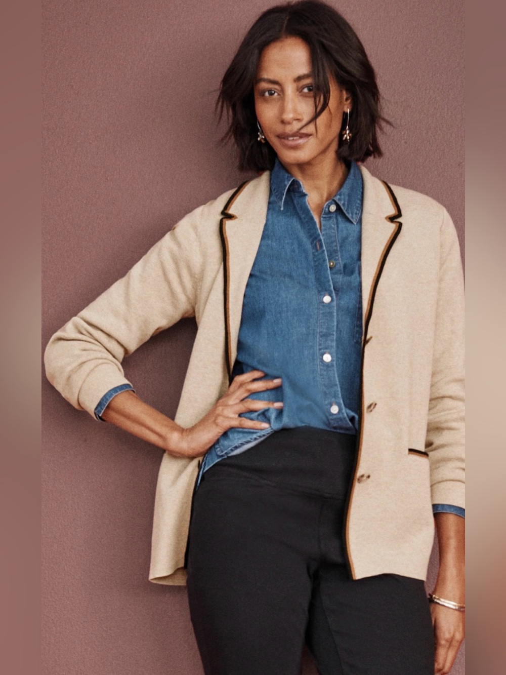 J. Jill Wearever Double-Knit Sweater-Jacket in 
light camel heather multi